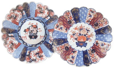 Lot 63 - Two Japanese imari chargers with lobed borders