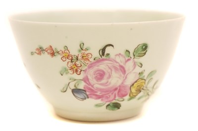 Lot 138 - Chaffers Liverpool teabowl painted with a large rose