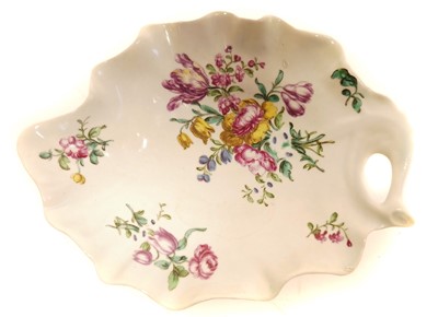 Lot 135 - Bow leaf dish painted with flowers circa 1755