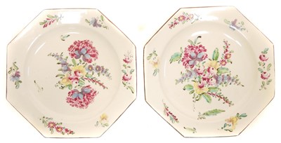 Lot 136 - Pair of Bow octagonal plates painted with flowers