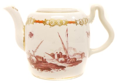 Lot 154 - Bristol teapot base lacking cover painted with harbour scenes in puce