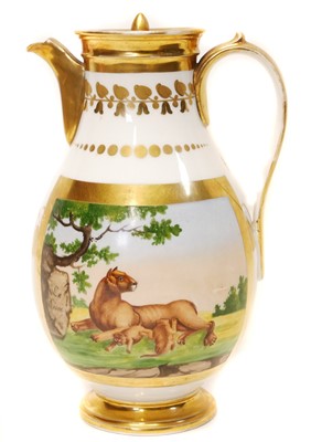 Lot 155 - Paris porcelain coffee pot painted with lions.