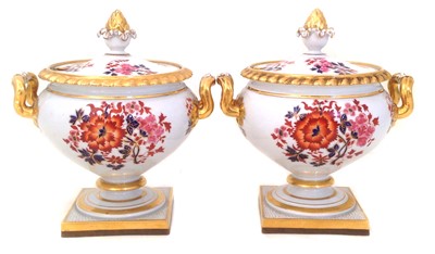 Lot 172 - Flight Barr and Barr pair of sauce tureens painted with Japanese style flowers