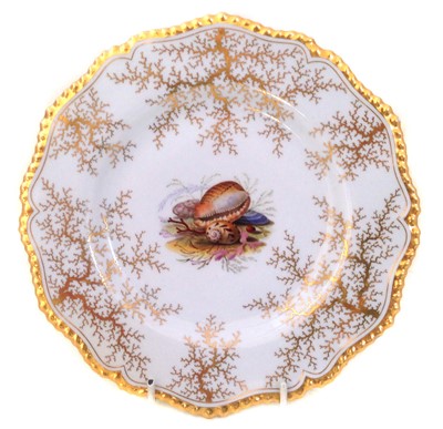 Lot 94 - Flight Barr and Barr plate circa 1820 painted with shells in a seaweed gilt border
