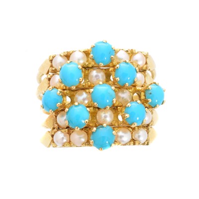 Lot 159 - A turquoise and split pearl multi-hoop ring
