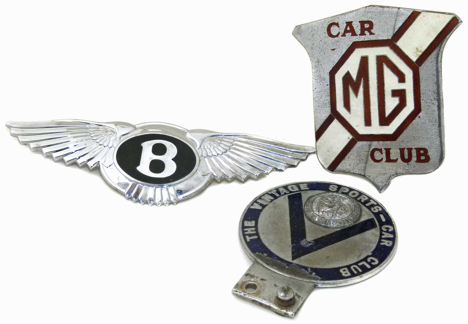 Lot 14 - M.G. Car Club, The Vintage Car Club and Bentley Car badges.