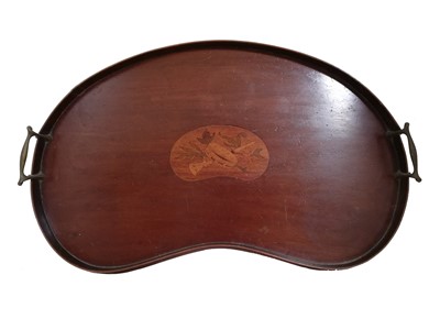 Lot 234 - Edwardian mahogany inlaid kidney shaped tea tray.