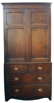 Lot 212 - George III figured oak press cupboard