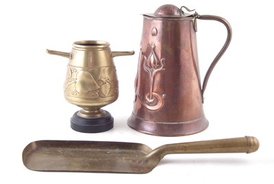 Lot 49 - Joseph Sankey Arts and Crafts copper jug, crumb scoop