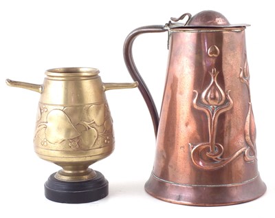 Lot 49 - Joseph Sankey Arts and Crafts copper jug, crumb scoop