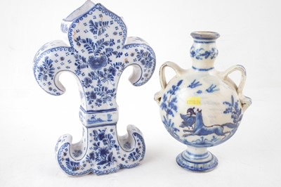 Lot 114 - Delft fleur de lis shape vase, and a Faïence vase