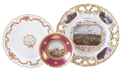 Lot 108 - Continental wall plaque, plate and saucers