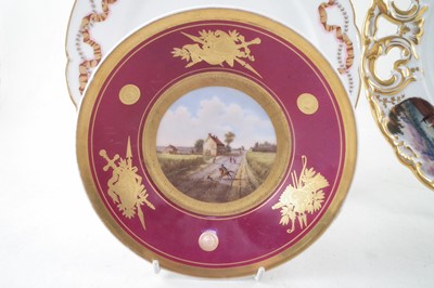 Lot 108 - Continental wall plaque, plate and saucers