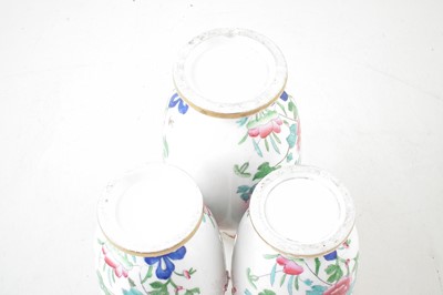 Lot 88 - Garniture of three English porcelain vases