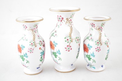 Lot 88 - Garniture of three English porcelain vases