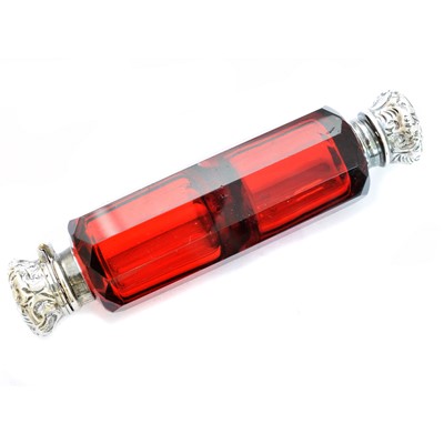 Lot 41 - A Victorian double ended cranberry glass scent bottle