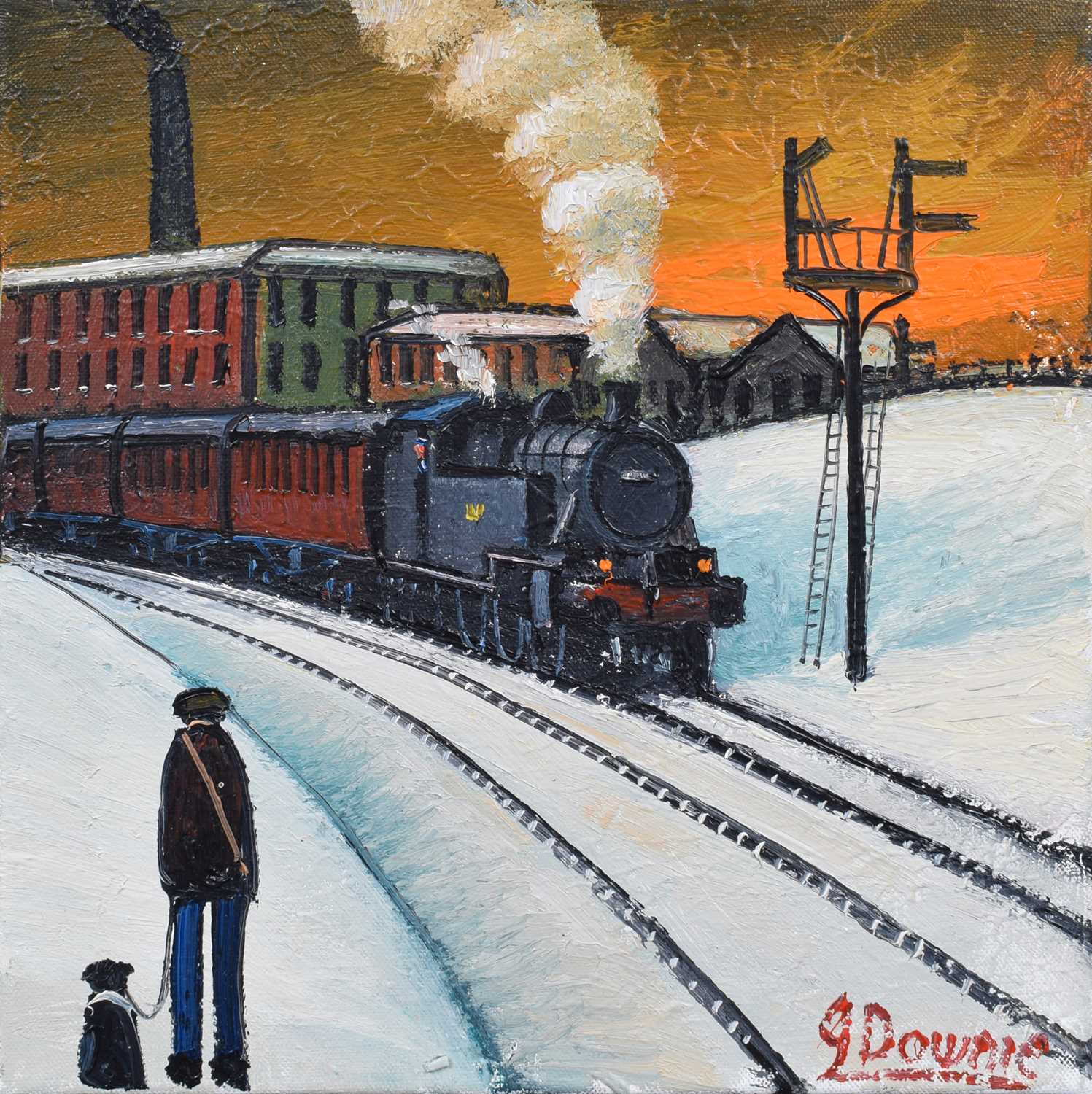 Lot 77 - James Downie (British 1949-), "Train Leaving Station", oil.