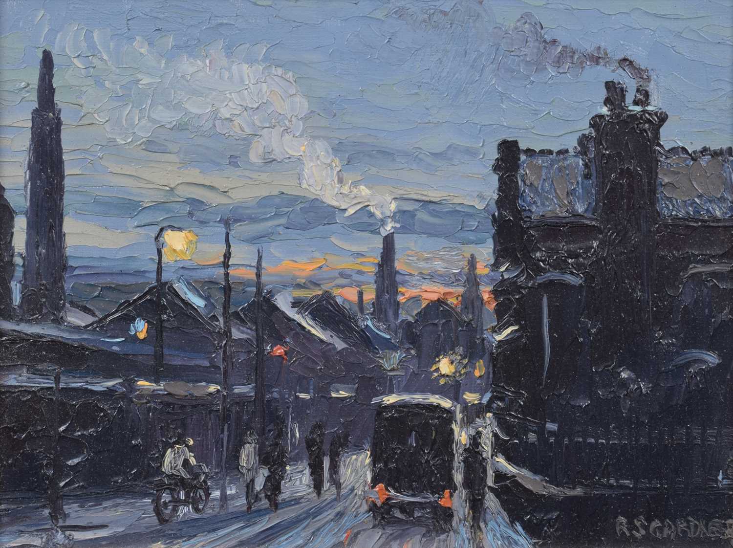Lot 75 - Reg Gardner (British 1948-), "Morning Shift (Newton Heath Area)", oil.