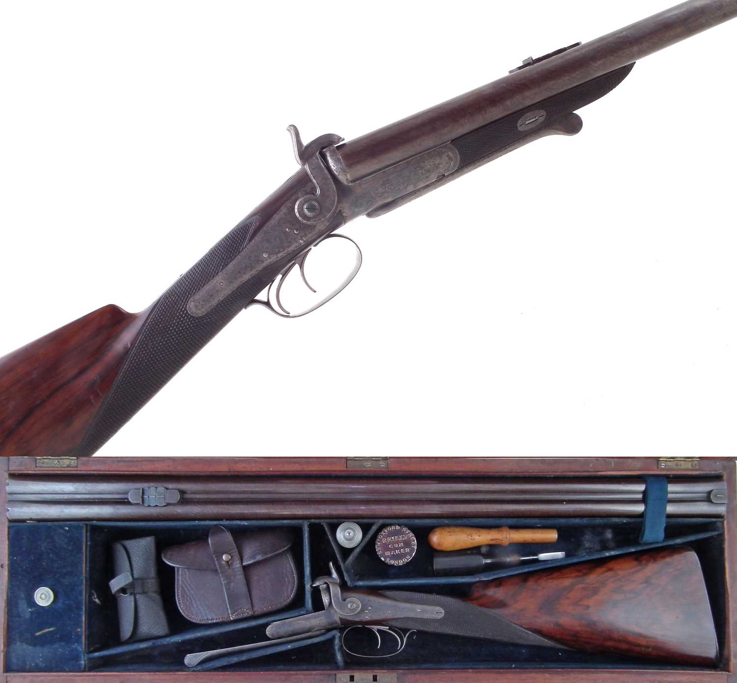Lot 63 - Reilly double barrel pinfire rifle in case.