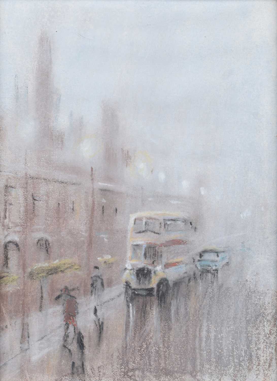 Lot 93 - Reg Gardner (British 1948-), Manchester street scene, pastel.