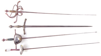 Lot 263 - Paul fencing foil, also two rapiers and one other double edged sword.