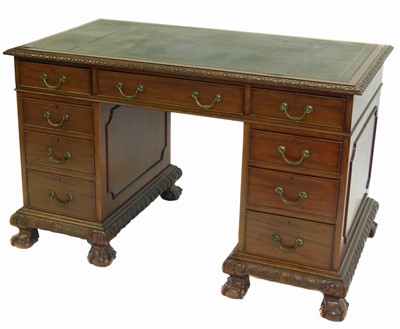 Lot 196 - Early 20th century mahogany twin pedestal desk