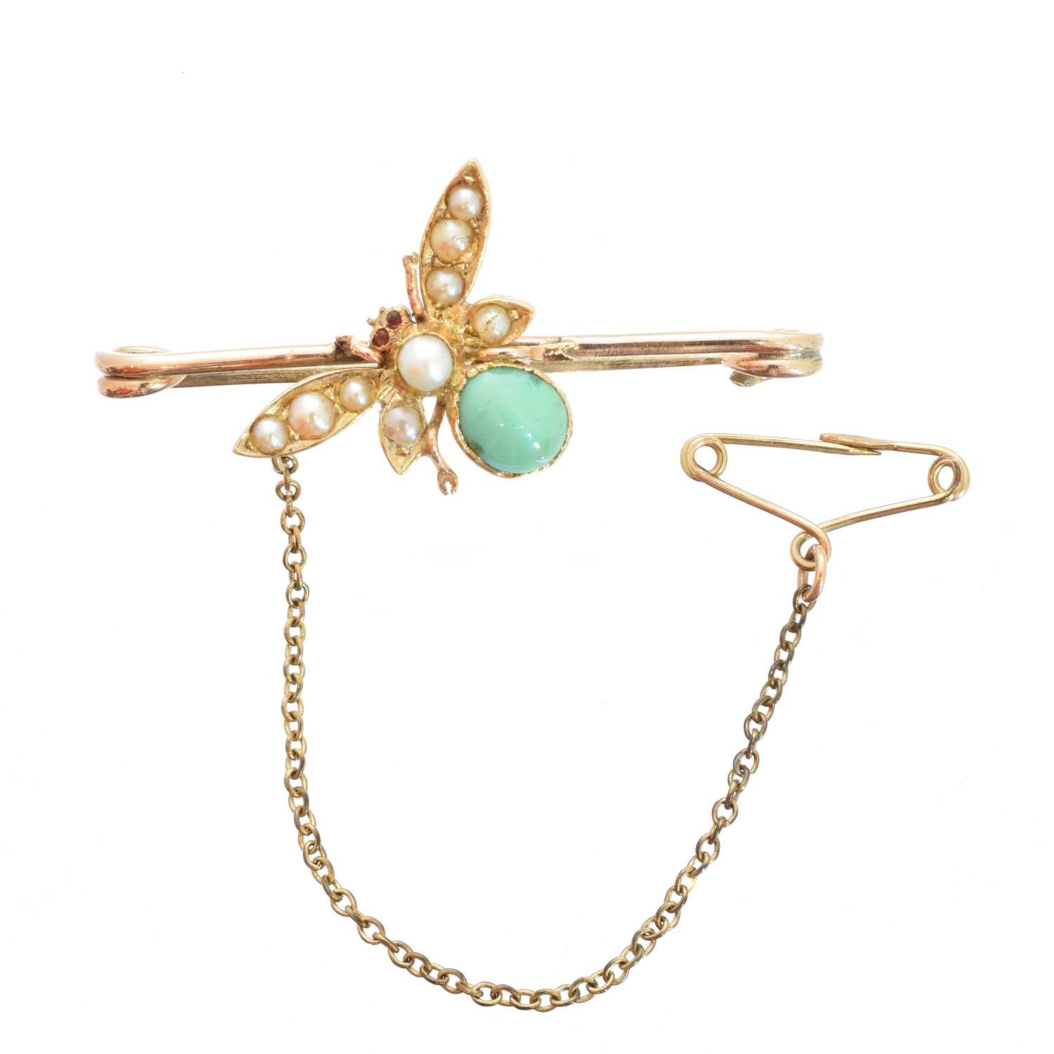 Lot 14 - An early 20th century turquoise and split pearl bug brooch
