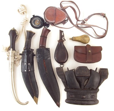 Lot 260 - Compass, two Kukris and a Persian knife, and other items
