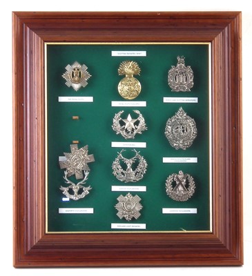Lot 271 - Framed Scottish Infantry cap badge display