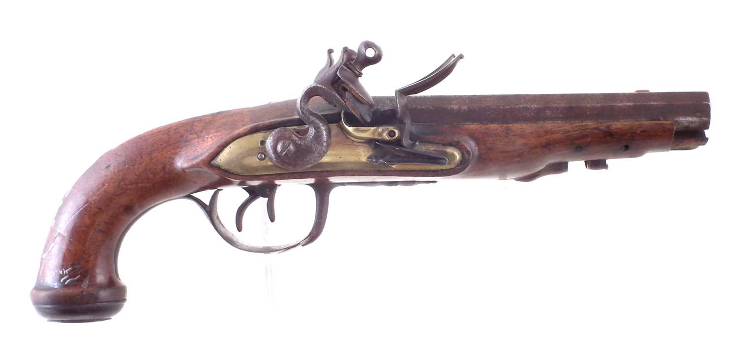 Lot 36 - Continental double barrel flintlock pistol,