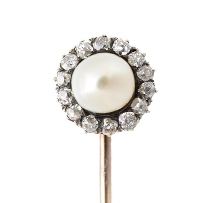Lot 38 - A natural saltwater pearl and diamond stickpin
