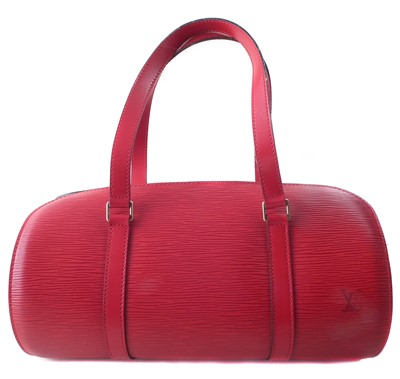 Lot 8 - A Louis Vuitton red Epi Soufflot handbag and pouch