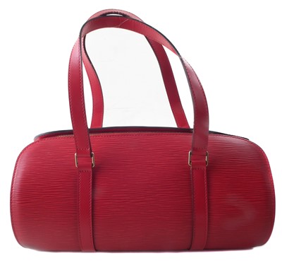 Lot 8 - A Louis Vuitton red Epi Soufflot handbag and pouch