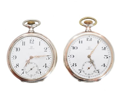 Lot 287 - Two silver Omega open face pocket watches