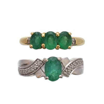 Lot 157 - Two 18ct gold emerald and diamond dress rings