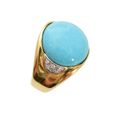 Lot 160 - A turquoise and diamond dress ring