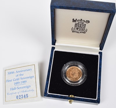 Lot 89 - 1989 Royal Mint, Proof Half-Sovereign, 500th Anniversary Edition.