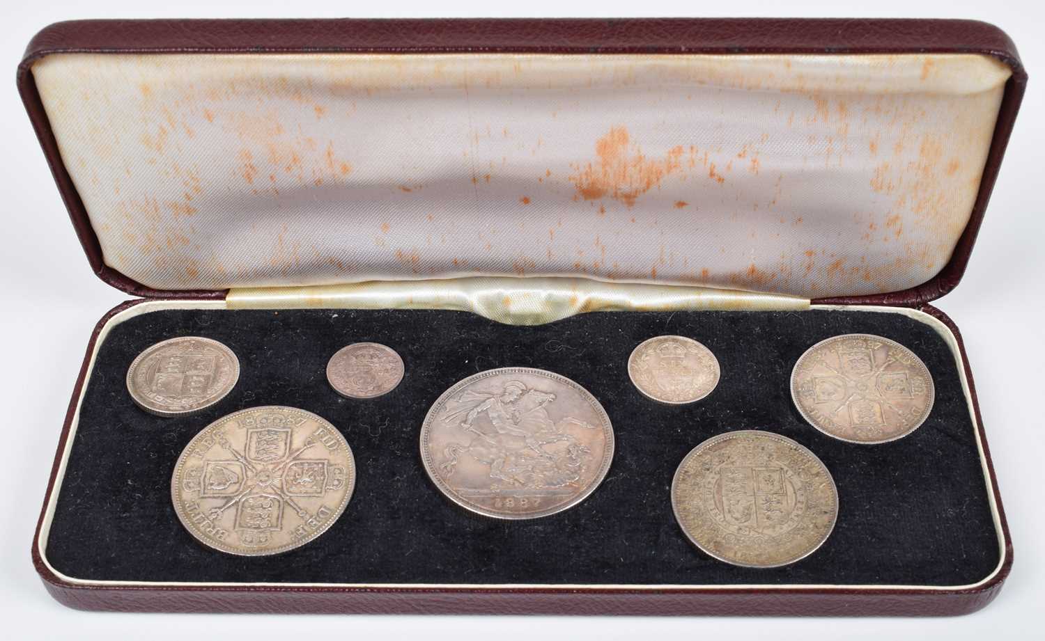 Lot 88 - A Queen Victoria 1887 Jubilee 7 coin Silver Specimen Set in case of issue.