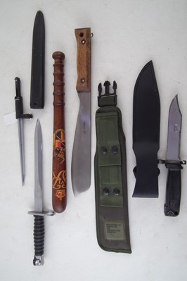 Lot 257 - Four bayonets, a machete and a truncheon