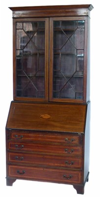 Lot 184 - Edwardian mahogany bureau bookcase.