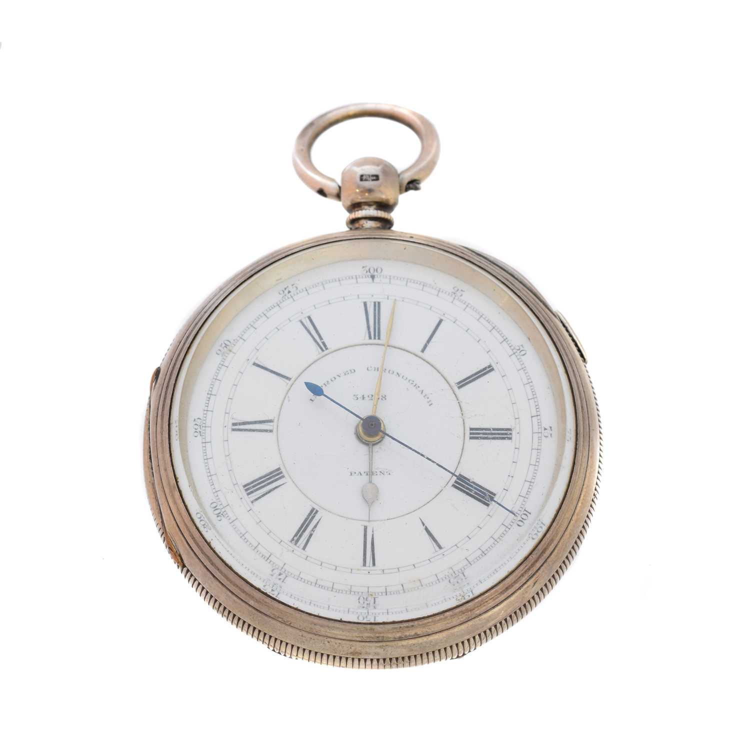 Lot 77 - A silver open face chronograph pocket watch