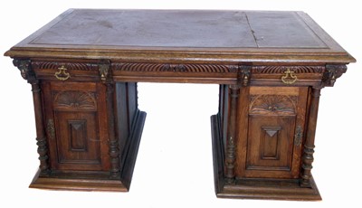 Lot 183 - Victorian oak twin pedestal desk.