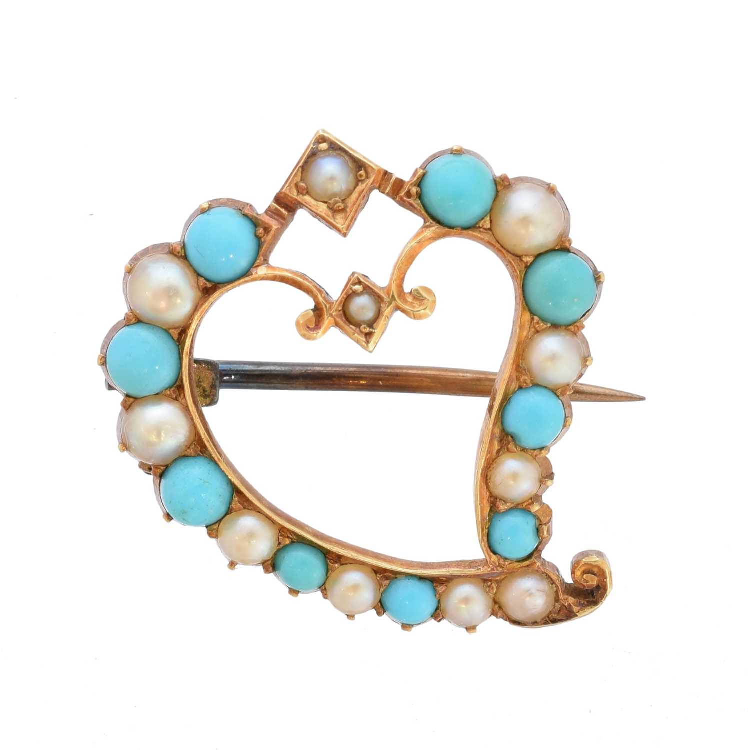 Lot 14 - An early 20th century turquoise and split pearl brooch