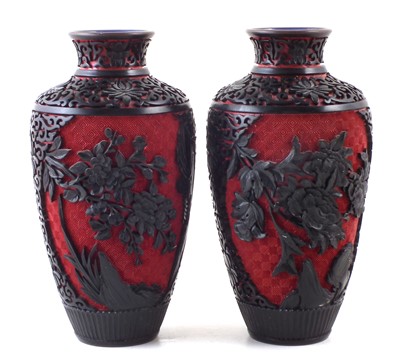 Lot 296 - Pair of Chinese Cinnabar Lacquer vases