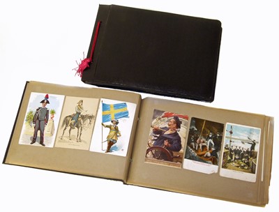 Lot 93 - Vintage postcard album of military with WWI items, transport, ships and locomotives