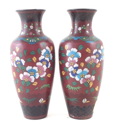 Lot 303 - Pair of Cloisonne vases.