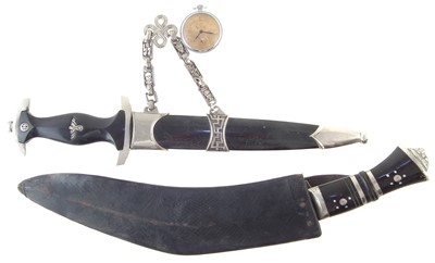 Lot 242 - Replica SS dagger, also a relica Third Reich pocket watch and a Kukri