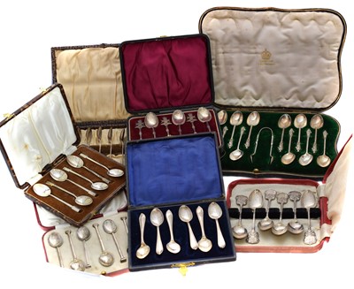 Lot 174 - Seven cased sets of silver teaspoons and coffee spoons