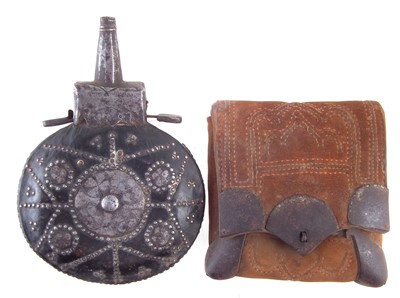 Lot 179 - Afghan powder flask and an ammunition pouch