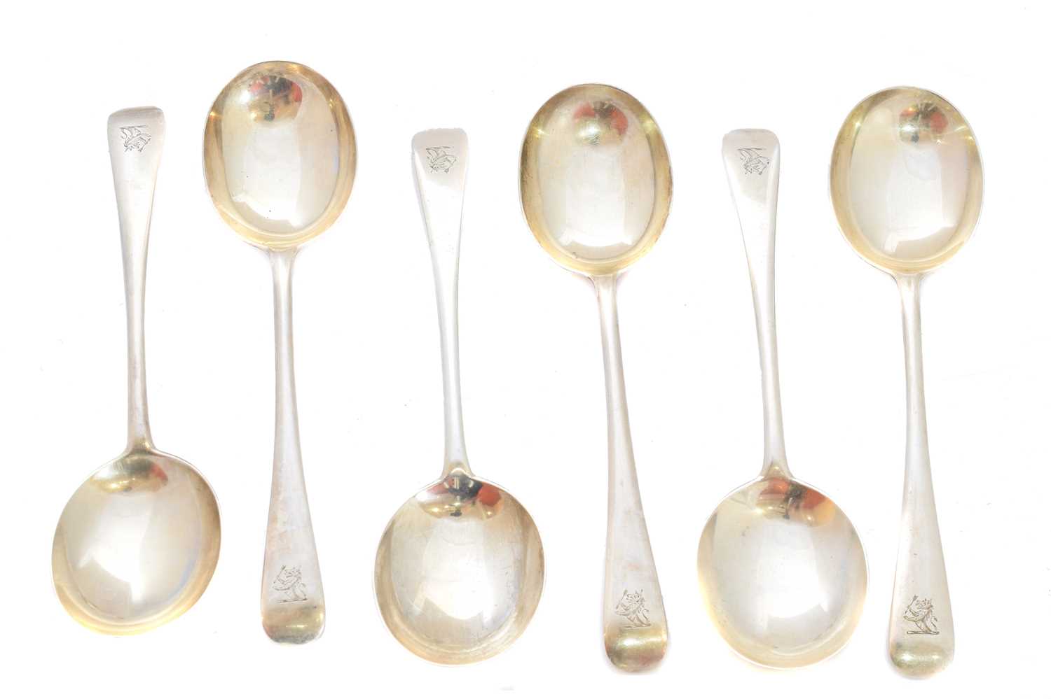 Lot 186 - Six George V silver soup spoons